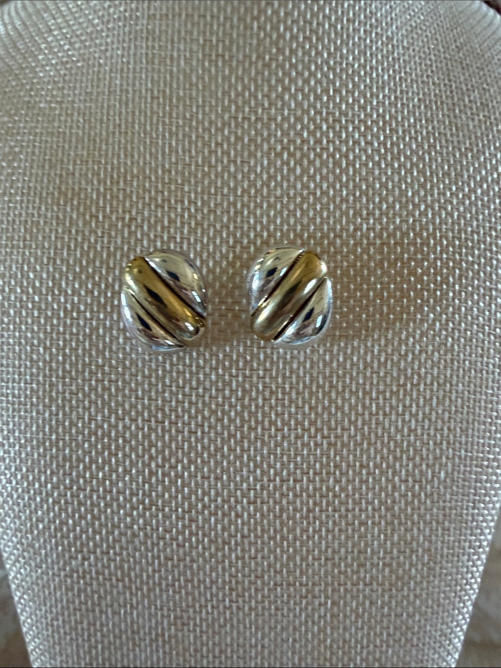 Two-Tone Gold and Silver Round Stud Earrings